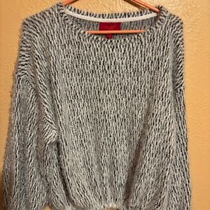 Jennifer Lopez branded fuzzy textured crew neck sweater,